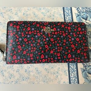 Coach floral zip around accordion wallet